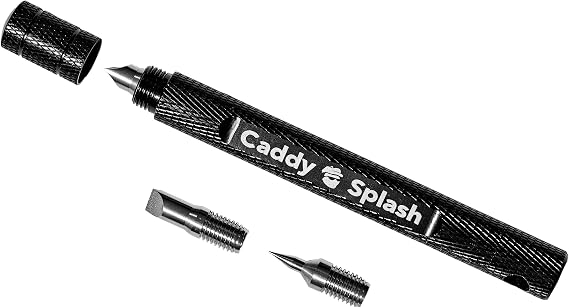 Caddy Splash Golf Club Groove Sharpener Tool - 3-in-1 Golf Club Cleaner for Wedge, Iron - Oblique, Straight, Spike Replacement Tips for U & V Grooves - Aluminum-Alloy Shaft, Heat-Treated Steel
