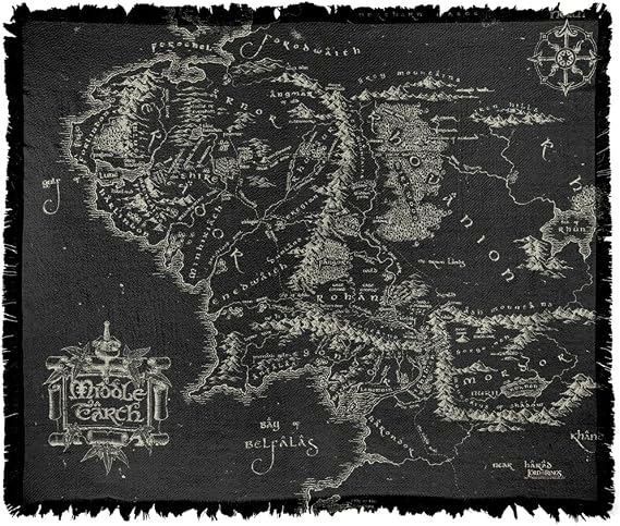 50"x60" Black Map of Middle Earth Woven Tapestry Cotton Blend Fringed Throw