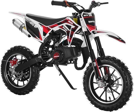 49cc 2-Stroke Upgraded Kids Dirt Bike, Gas Power Motocross, Off Road Mini Motorcycle, Children Pocket Motorbike with Front Rear Disc Brakes & Handlebar Switch, Speeds Up to 25 MPH Pink Black
