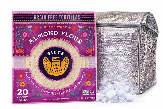 Siete Almond Flour Tortillas, Grain-Free Gluten-Free Vegan Wraps, Paleo Keto Friendly, 20 Count | Soft texture, authentic taste, quick meal prep, celiac safe, allergen-free, family value pack, restaurant quality wraps
