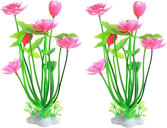 Pack of 2 Artificial Water Plants Aquarium Grass Flower Simulation Plastic Artificial Lotus Fish Tank Ornament Aquarium Decor