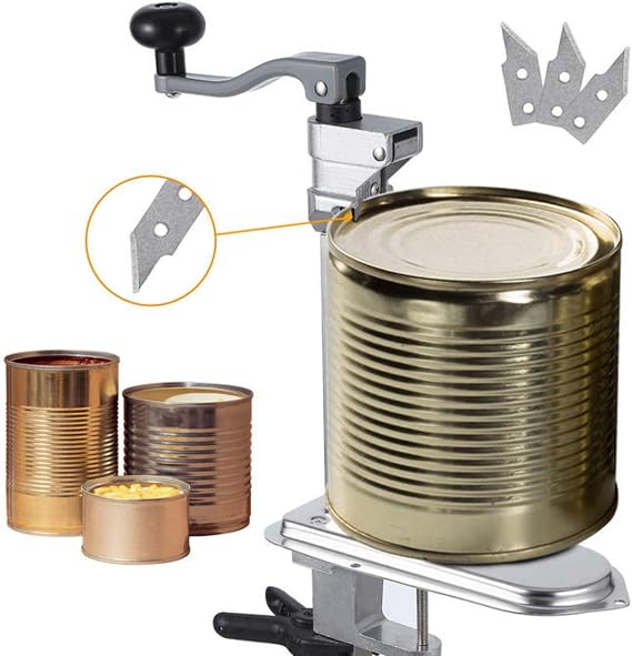 Manual Table Can Opener with 3 Spare Blades, Opener for Cans Up to 11.8/30cm, Heavy Duty Commercial Countertop Can Opener, with Stainless Steel Blade and Plated Steel Base, Cast Iron