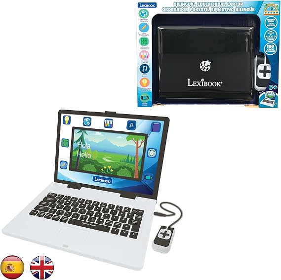 LEXIBOOK, Educational Laptop, JC899i2 | Spanish/English, 180 activities, Large colour screen, Learning games and music
