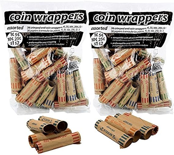 Coin Wrappers Assorted Quarter, Dimes, Nickels, Pennies (72 Count)