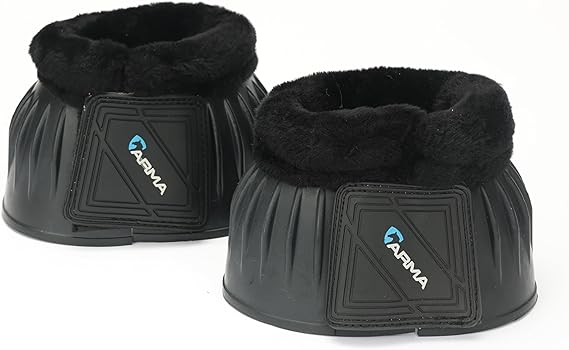 Shires Arma Overreach Fleece Bell Boots - Durable Gum Rubber with SupaFleece Trim and Double Velcro Black/Pony