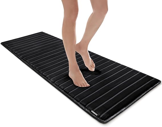 MICRODRY Extra Thick Modern Luxury Charcoal Infused Memory Foam Bath Mat Rug with, GripTex Skid Resistant Base, Absorbent, Easy Care, Fade & Pilling Resistant, SoftLux (Black, 24x58)
