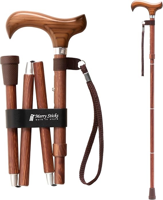 Foldable Walking Cane for Women and Men, Adjustable, Sen Wood | Collapsible Lightweight Folding Walking Stick for Seniors, Adjustable Height, Canes for Stability, Ergonomic Handle