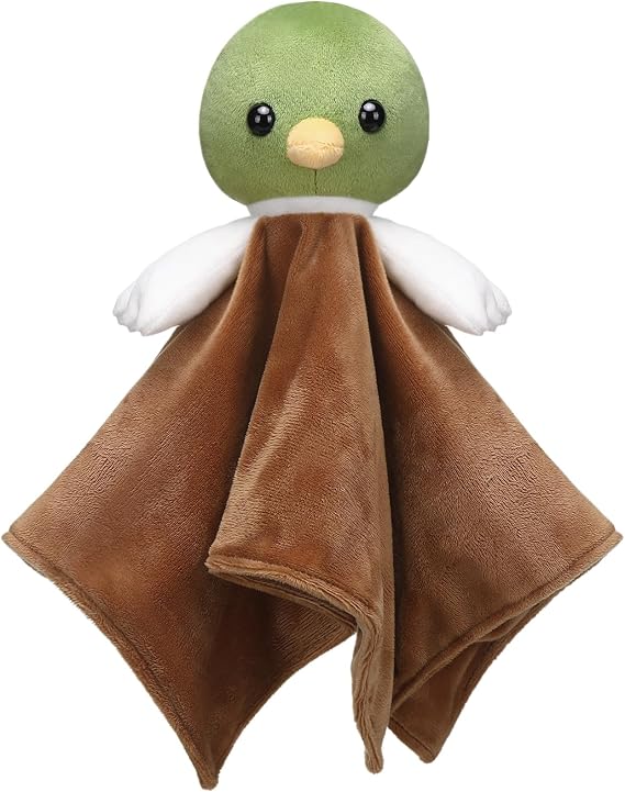 Fanfanwin 15 Inches Cute Mallard Duck Security Blanket Soft Mallard Duck Stuff Lovely Plush Sleeping Snuggle Gifts Nursery Baby Shower Decor for Newborn Toddler Stuffed Snuggle Toy Animal