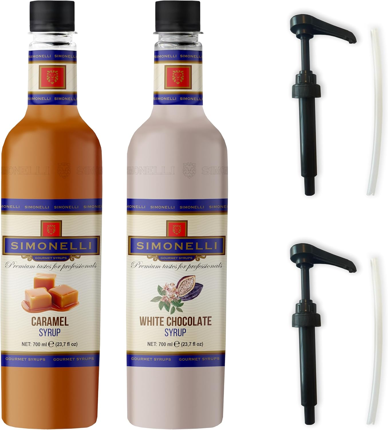 SIMONELLI CHOCOLATE Coffee and Cocktail Syrup Caramel Flavored  White Chocolate Flavored 70 Cl  2 Pieces Pump