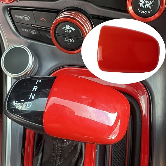 Gear Shift Knob Trim Cover Decal Accessories Compatible with Dodge Challenger 2015-2021 (Red)
