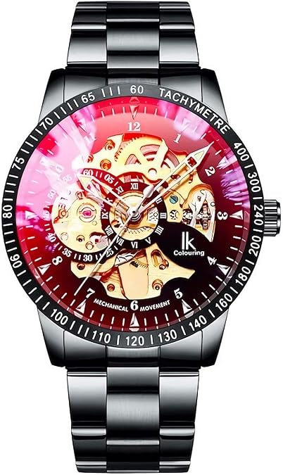 GLEIM Skeleton Watch Automatic Mechanical Black Steampunk Men