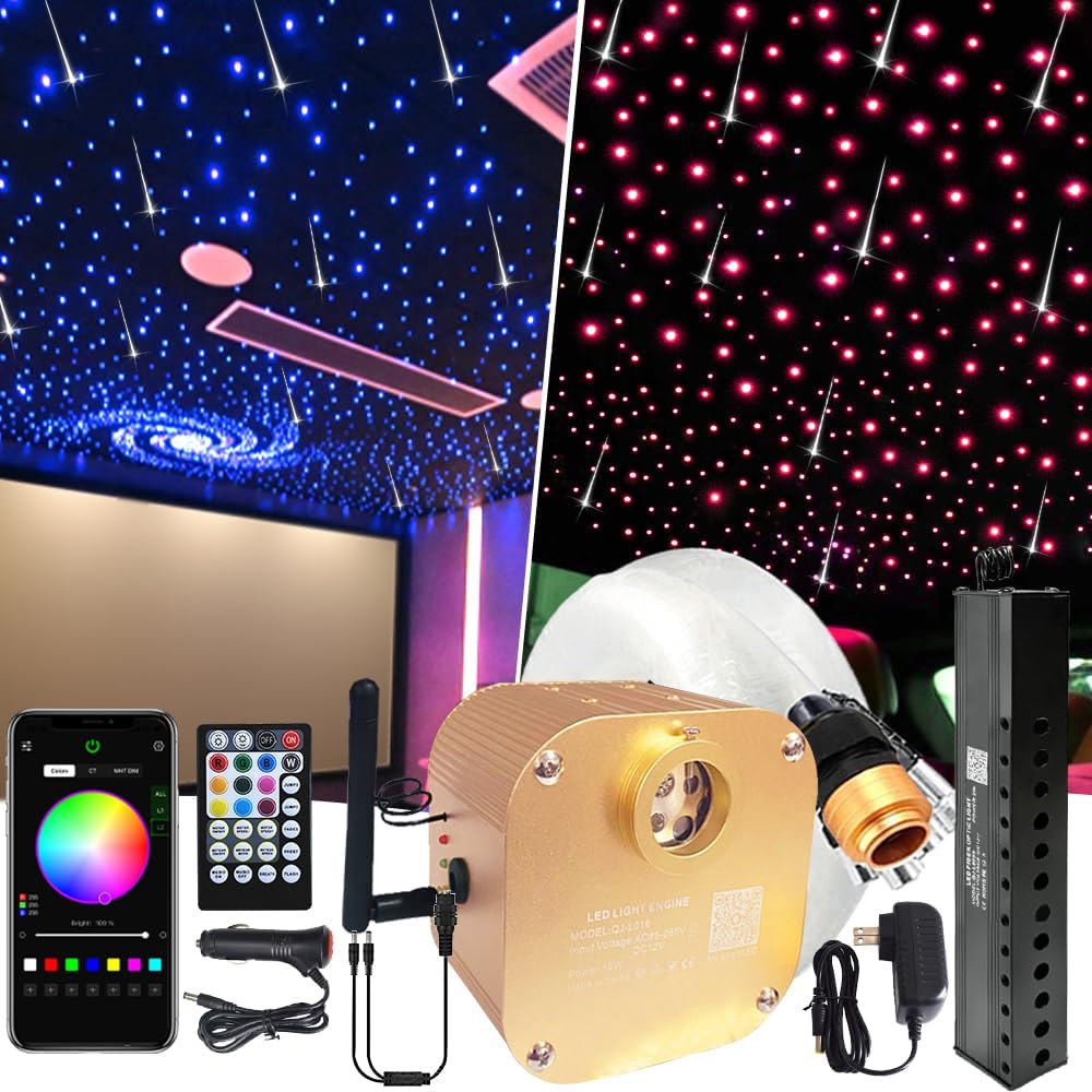 FIREWORK Meteor 16W RGBW Starlight Headliner Kit, 550pcs0.03in13.1ft4m Fiber Optic Star Lights for Car Home Ceiling with Music Mode & Bluetooth APPRemote Control