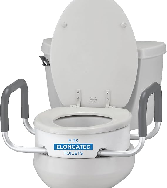 NOVA Raised Toilet Seat with Handles for Seniors Elongated Toilet Riser with Safety Grab Bars, Elevated Toilet Seat for Elderly, Disabled & Post-Surgery Support - Elongated Toilet