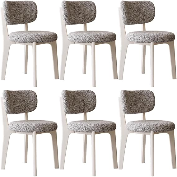 YVYKFZD Solid Wood Dining Chairs, Fabric Dining Room Chair Set of 2/4/6, Upholstered Kitchen Chairs with Curved Backrest, Armless Living Room Chair, for Bedroom Offices(White 1+Cream,6PCS)