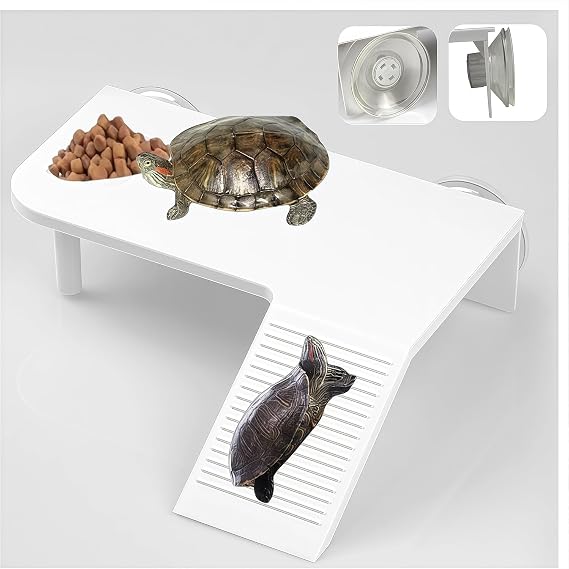 Turtle Basking Platform Stable Suction Cup Mounted Basking Platform with Support Base & Feeding Area for Turtle Tank Accessories Setups