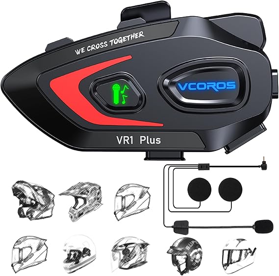 VCOROS Motorcycle Helmet Headset, 2-Way 2 Riders Helmet Intercom