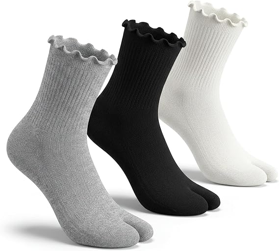 3 Pairs Tabi Socks for Women, Black White Gray
