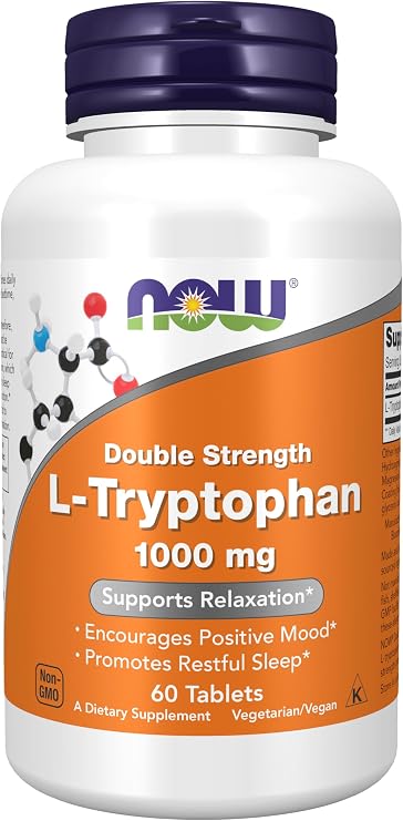 NOW Supplements, L-Tryptophan 1,000 mg, Supports Relaxation*, 60 Tabs