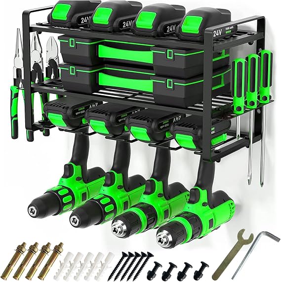 Power Tool Organizer Wall Mounted, 3 Layers Heavy Duty Metal Tool Shelf, Garage Drill Tool Holder Utility Storage Rack for Handheld & Power Tools