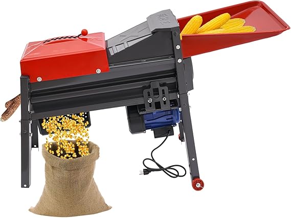 Electric Corn Threshing Machine, 480W 2800RPM High-Efficiency Automatic Dry Corn Thresher Sheller Threshing Stripping Machine Corn Kerneling Tool w/Adjustable Grain Size & 2 wheels for Ranches Farms