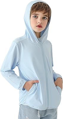 Auranso Kids Zip-Up Hoodie Girls Boys UPF50 Sun Protection Jacket Hooded Cooling Shirt