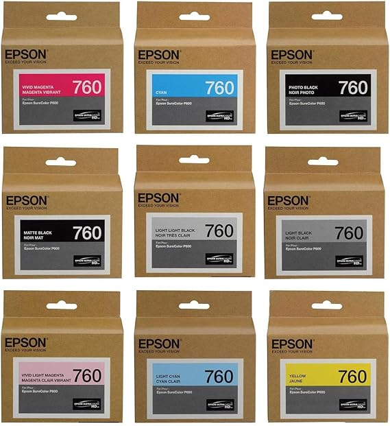Epson T760 Ultrachrome HD Ink Cartridge Complete Set SureColor P600 Inkjet Printer, 25.9ml Capacity, Inks Consists of HD Photo Black, HD Cyan, HD Vivid Magenta, HD Yellow