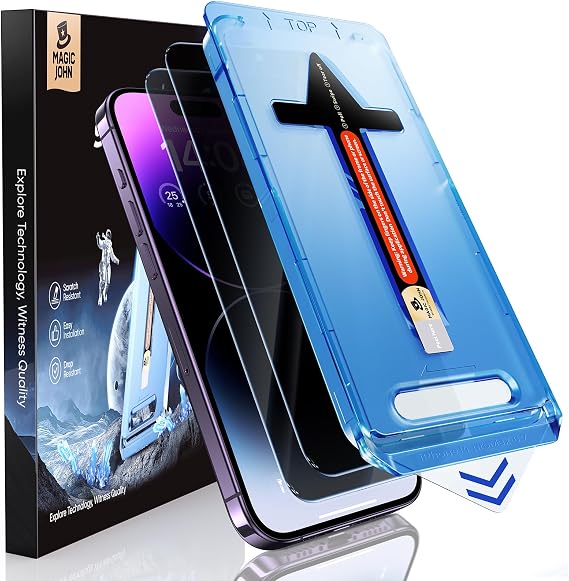 MAGIC JOHN Privacy for iPhone 14 Pro Max Screen Protector, Easy Install