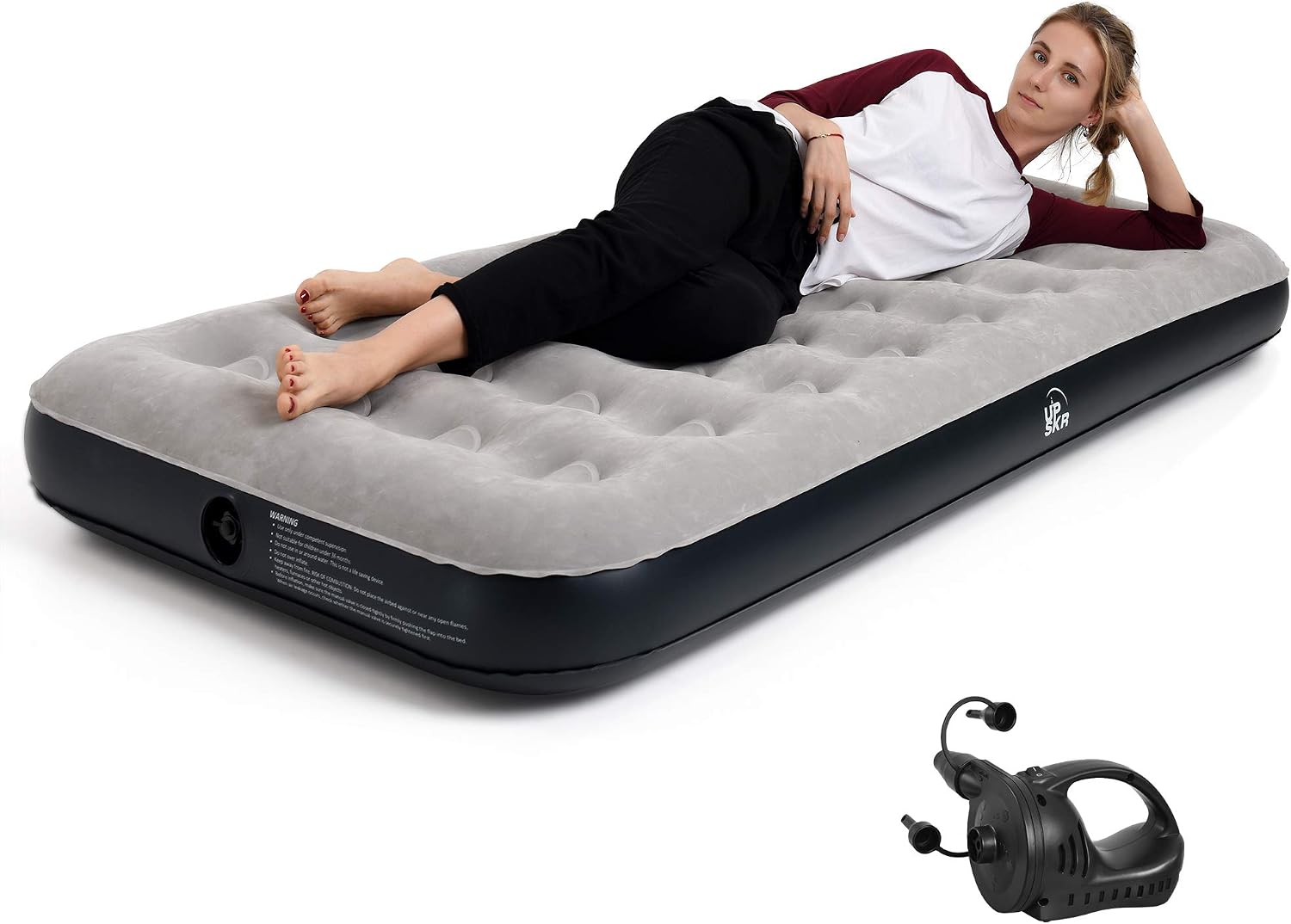 Air Mattress Breathable & Comfort with Electric Pump, Portable Air Bed Blow up Mattress for Camping Car Home Guest Kids Upgraded Inflatable Mattress Elevated Raised Bed Twin