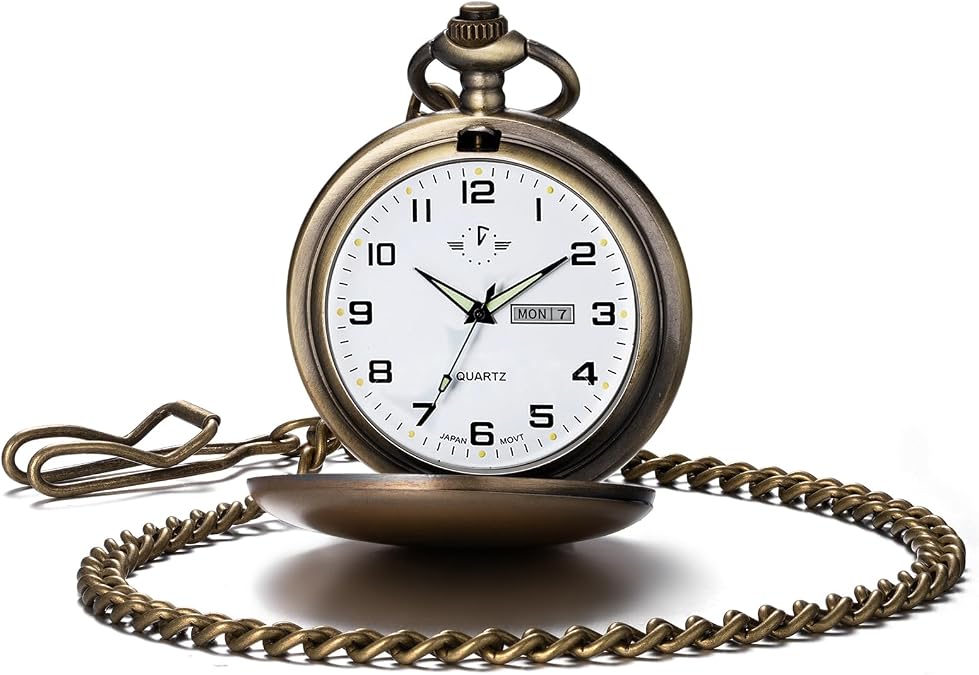 BOSHIYA Smooth Quartz Pocket Watches for Men Classic Arabic Digital Luminous Dial & Day Date Pocket Watch with Chain Christmas Graduation Birthday Gifts