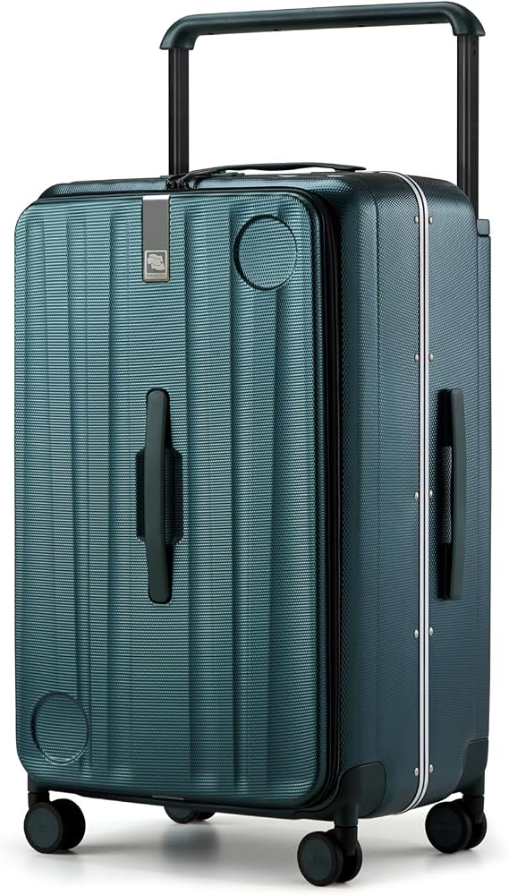 Hanke Front Opening 26 Inch Hard Shell Suitcases with Wheels Large Multifunctional Checked Suitcase TSA Approved Luggage Rolling Suitcase for Women Men, Blackish Green