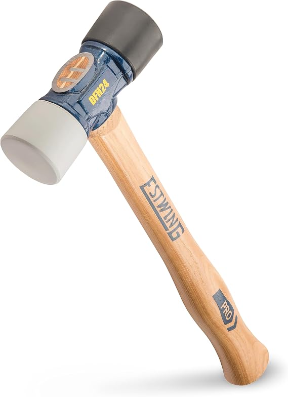 ESTWING Rubber Mallet - 24 oz Double-Face Hammer with Soft/Hard Tips & Hickory Wood Handle - DFH24 | Made in USA, Triple Wedge Construction, Built For The Pro, Multi-Use Mallet, Genuine Hickory Handle