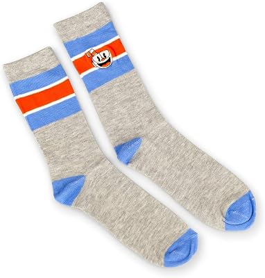 OFFICIAL Cuphead Striped Grey Crew Socks | Red, White, Blue Striped Socks | Perfect for Cuphead Fans