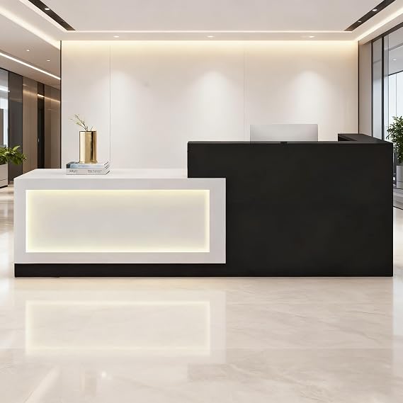 Modern Reception Desk with Counter, Front Desk Reception Counter with Lockable Drawer, Keyboard Tray & Storage Cabinet, Receptionist Table for Salon Office Lobby Retail Shop (A - Left, L 180cm/71in)