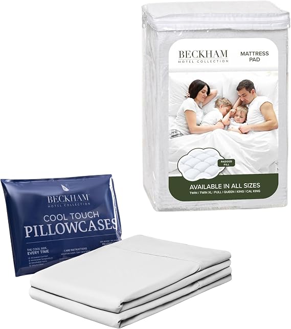 Beckham Hotel Collection Mattress Pad & Cooling Pillowcases, King, White