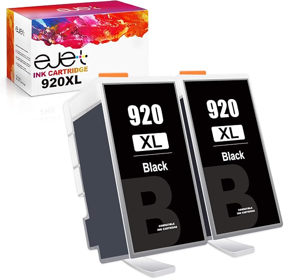 920 920XL Black Ink Cartridge Replacement for HP 920 Black Ink Cartridge High Yield Compatible with Officejet 6500a 6500 7500a 6000 7500 7000 E709 E710 Plus Printer (2 Pack)