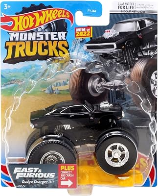 DieCast Hot Wheels Monster Trucks Fast & Furious Dodge Charger RT Black 2975 - 1:64 Scale Truck with Connect and Crash Car