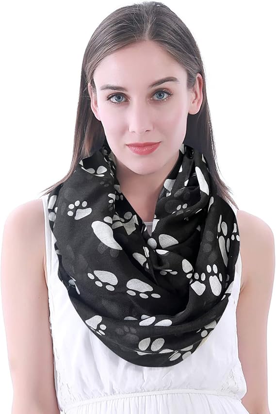 Lina & Lily Dog Cat Paw Print Women's Infinity Scarf Lightweight