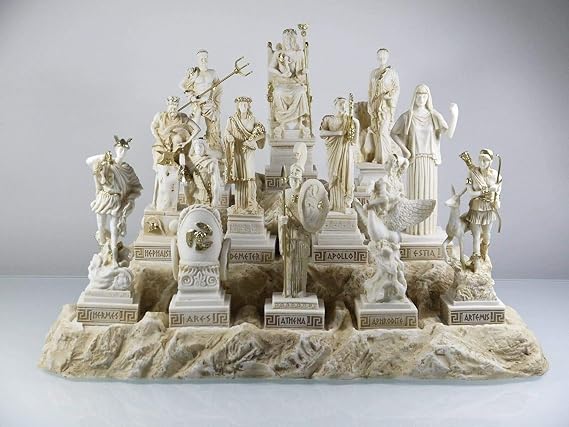 Set All The 12 Olympian Gods of Mount Olympus Gold Tone Alabaster 6.69''