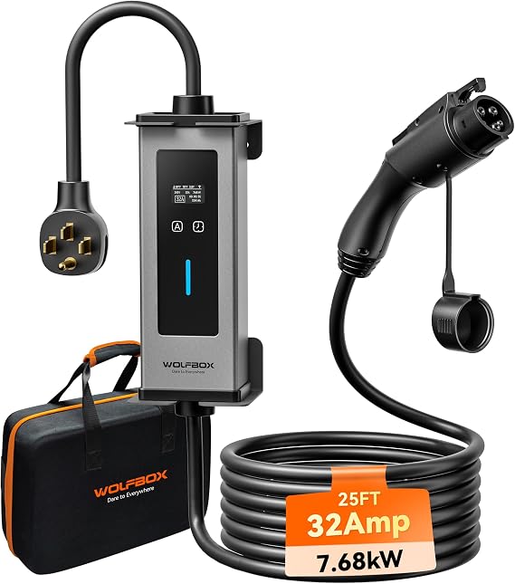 WOLFBOX 32Amp Portable Level 2 EV Charger for J1772 EVSE(PE32)