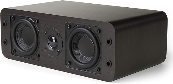 Micca OoO Slim Center Channel Speaker with 3-Inch Woofers and Silk Tweeter, Thin Design Under 4" Tall, for Desktop Stereo or Home Theater Surround Sound, Wall Mountable, Single, Dark Walnut