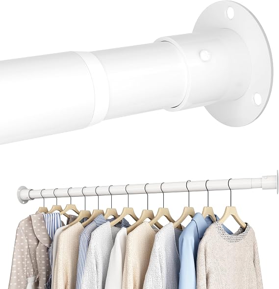 Wardrobe Rails and Fittings, Extendable Clothes Rail, Wardrobe Pole for Wardrobe and Cloakroom, White, 68-90cm(Diameter 32mm)