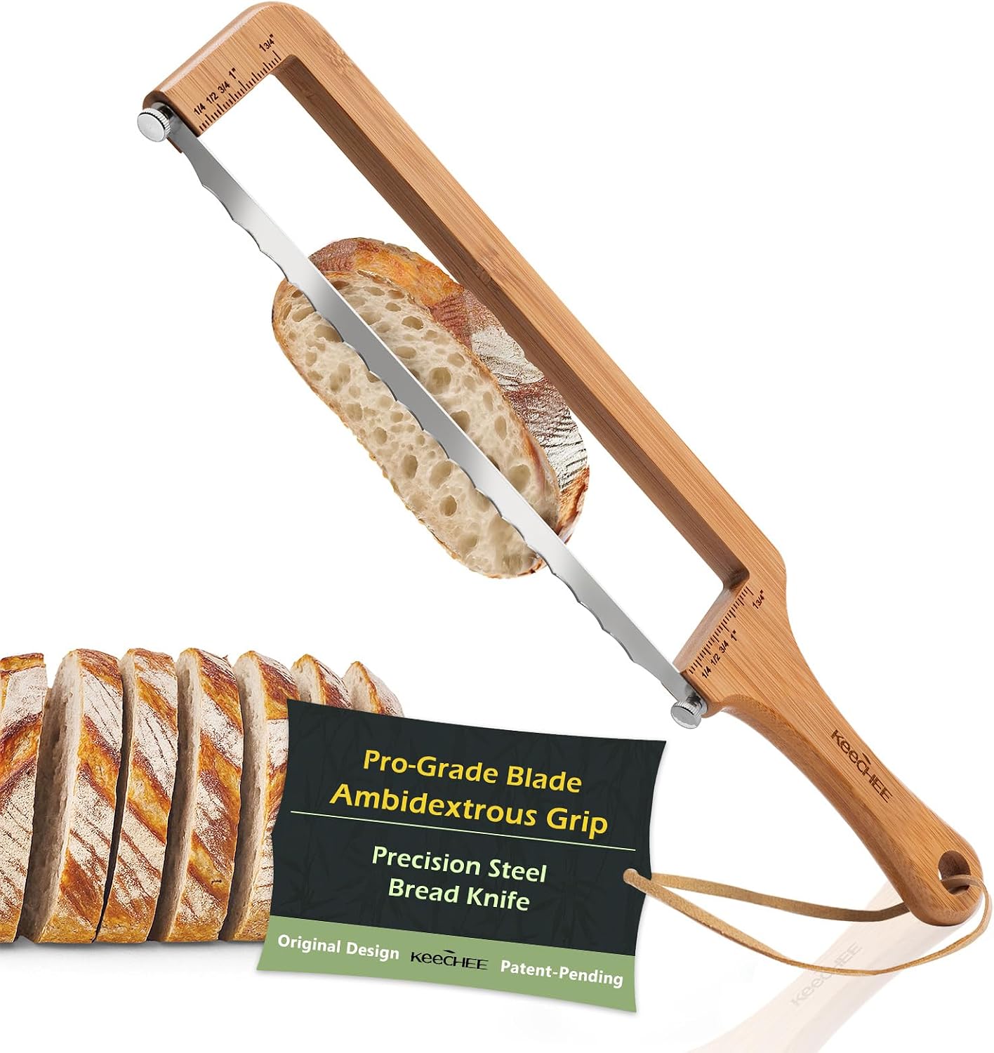 Sourdough Bread Knife – Extra Large Bread Slicer for Homemade Bread with Thickness Guide & Stainless Steel Blade, Even Slice Cutter for Baguettes, Bagels, Gift for Bread Lovers