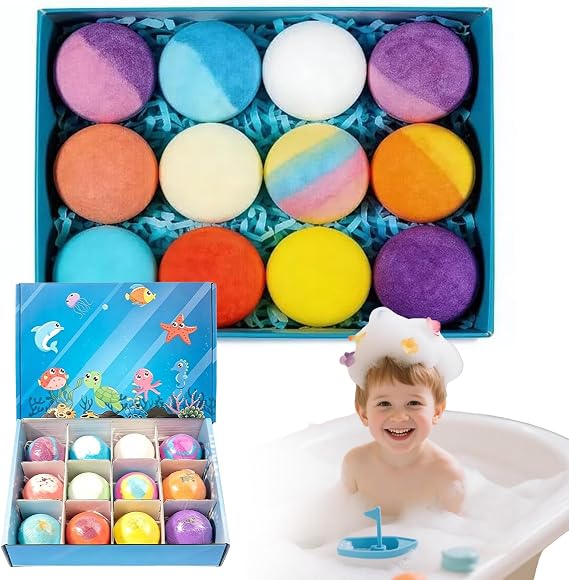12PCS Ocean Bath Bombs with Toys Inside, Bathbombs with Surprise, Handmade Sea Animals Toy Fizzy Bath Salt Balls, Funny Gentle Sea Animals Toy Bubble Baths Balls (1set)