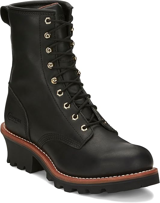 Chippewa Baldor 8" Steel Toe Logger Boots for Men | Vibram Outsole, Leather Upper Logging Boots, Slip Resistant Shoe, Removable Orthotic & Wide Insole, Steel Toe Cap