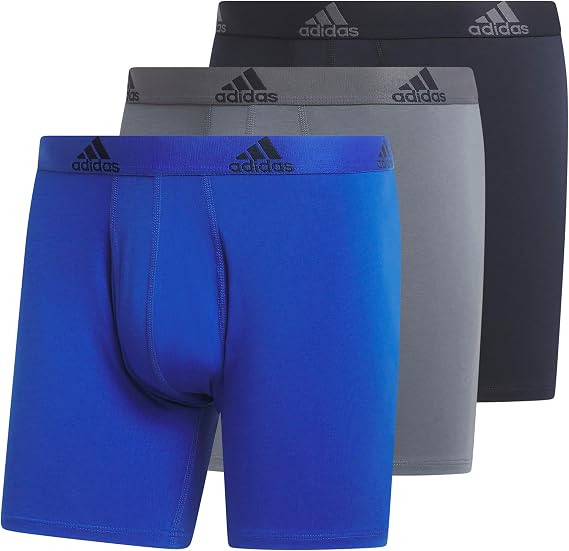 adidas Men's Performance Stretch Cotton Boxer Briefs, Men's Underwear Boxer Brief, Soft Stretch, Superior Comfort, 3-Pack