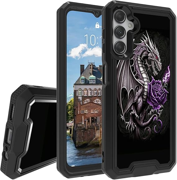 Rossy for Samsung Galaxy A13 5G Case,Galaxy A13 4G Case,Galaxy A04S Phone Case with Dragon with Purple Rose Pattern for Women Men Dual Layer Hybrid Heavy Duty Shockproof Case for Samsung A13 5G 2022