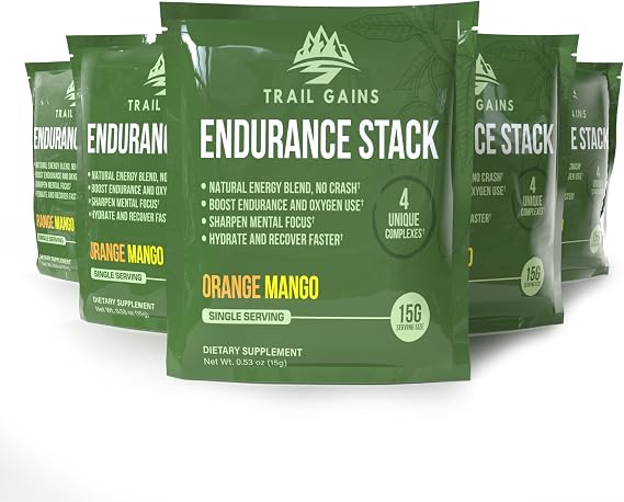 Endurance Stack Hydration & Endurance Drink Mix for Trail Runners Electrolytes, Natural Caffeine, Beta-Alanine, Cordyceps & B Vitamins for Energy, Focus & Recovery (5 Servings, Orange Mango)
