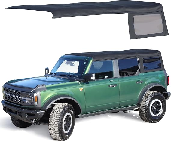 Sierra Offroad Soft Top for 2021 to 2025 Ford Bronco - Fabric Only - Black, Canvas - Fits 4 Door Bronco Soft Top with Rear Plastic Tinted Windows - Factory Precision Fit Replacement - No Frame Kit