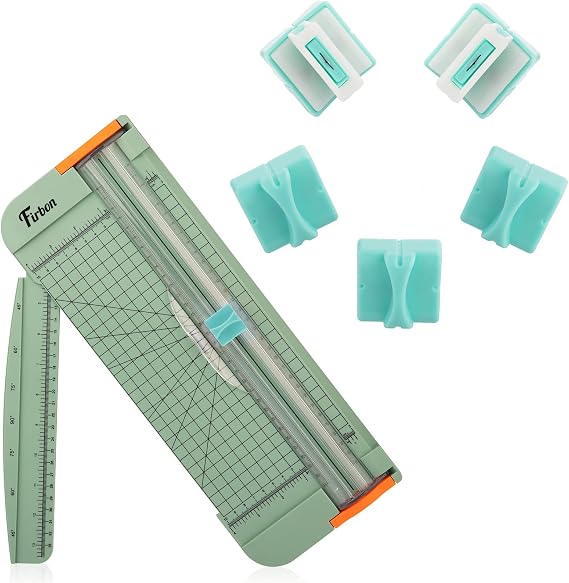 Firbon Morandi A4 Paper Cutter Bundle with 5Pcs Mint Green Refill Blades, 12 Inch Paper Trimmer with Side Ruler for Scrapbooking, Craft, Coupon, Label, Cardstock