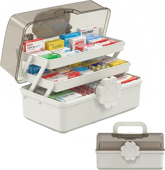 Pulseplay 3-Layer Plastic Art Craft Organizer Storage Box with Handle White